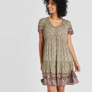 Knox Rose Green Print Boho Short-Sleeve dress